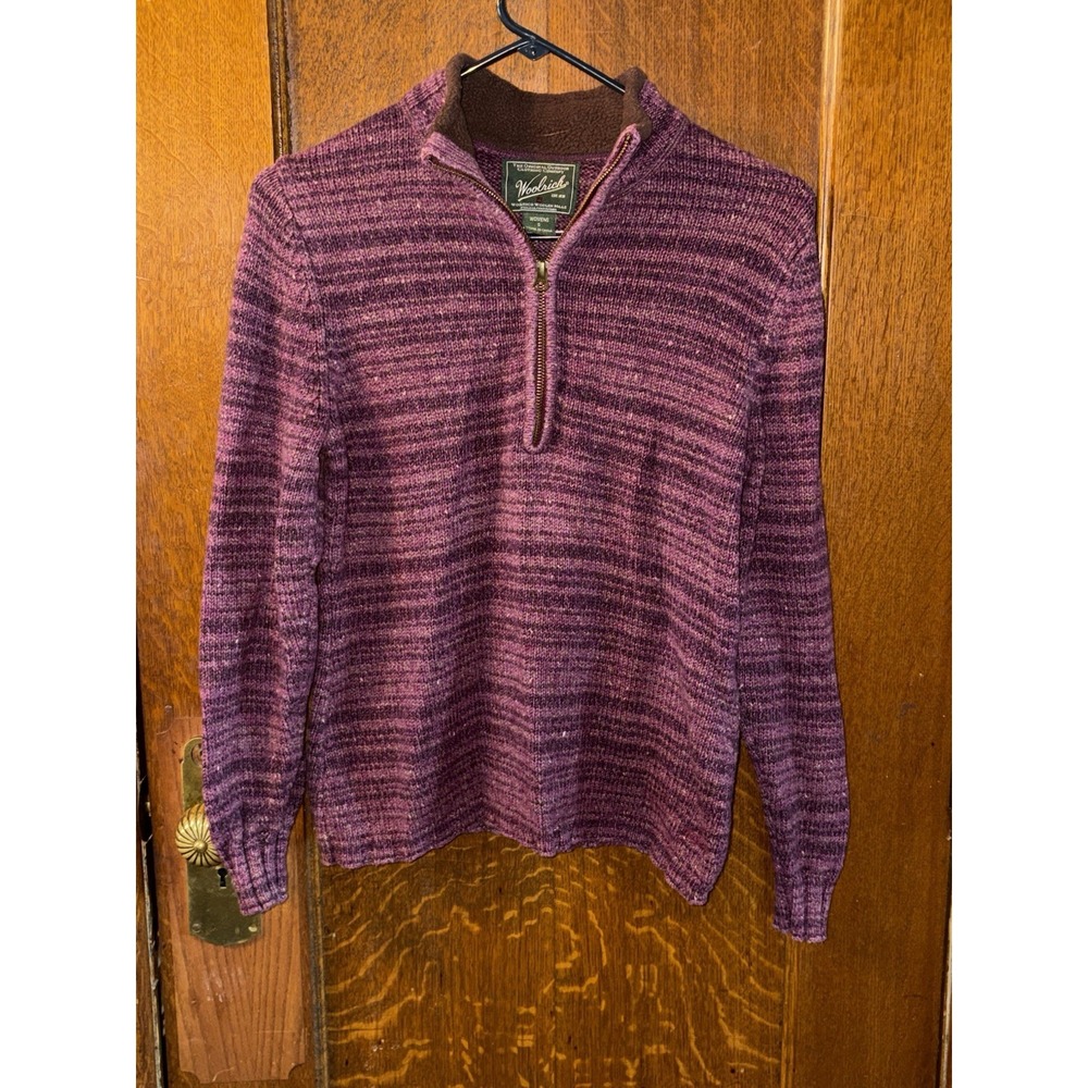 Woolrich Women's Small Burgundy Pink Marled Quarter Zip Textured Knit Sweater